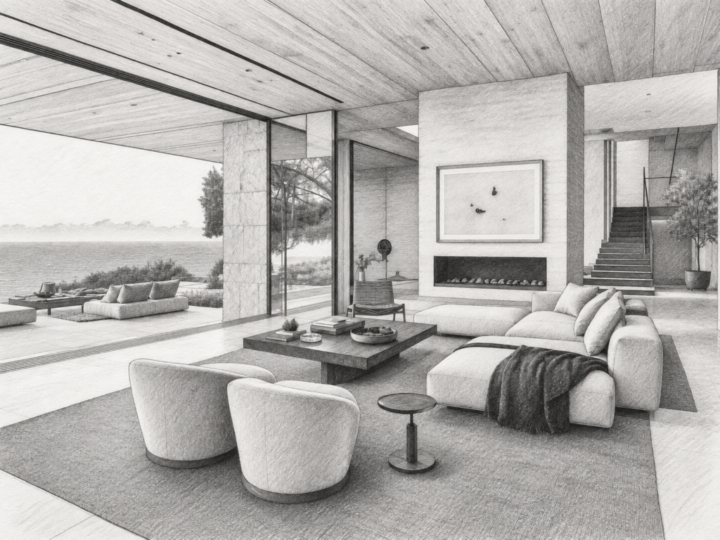 5 Moves For Luxury Agent Autonomy Coaching At Scale 1 Open-plan living room with seating and a view through large windows.