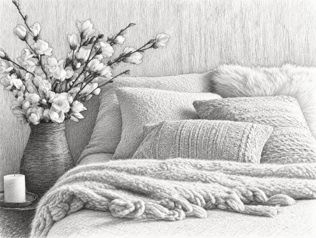Fall Staging That Sells: 7 Luxury Looks On A Budget 1 Neatly made bed with pillows, a textured throw, and flowers.
