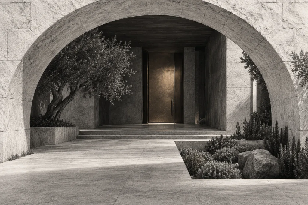Unconventional Tax Hacks For Luxury Real Estate Deals 1 Residence with monolithic arch house, thick limestone arch, deep shadow court and single door.