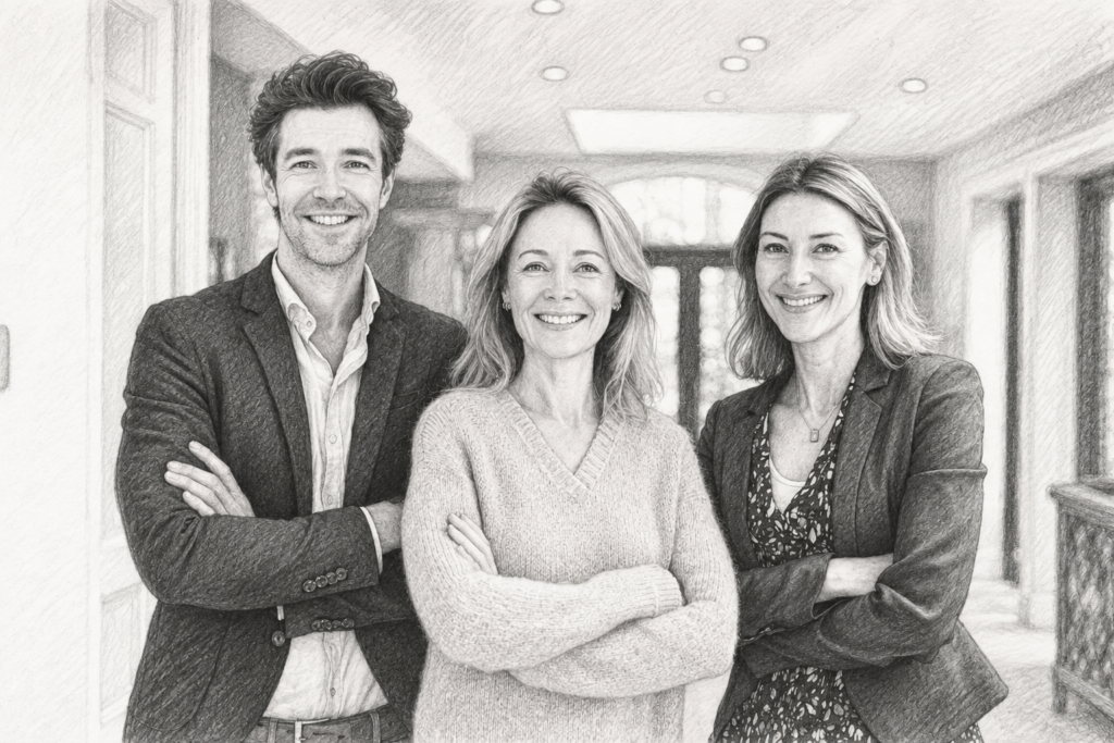 Why Elite Agents Price Properties Counterintuitively For Profit | Re Luxe Leaders 1 Three adults standing together in a bright interior.