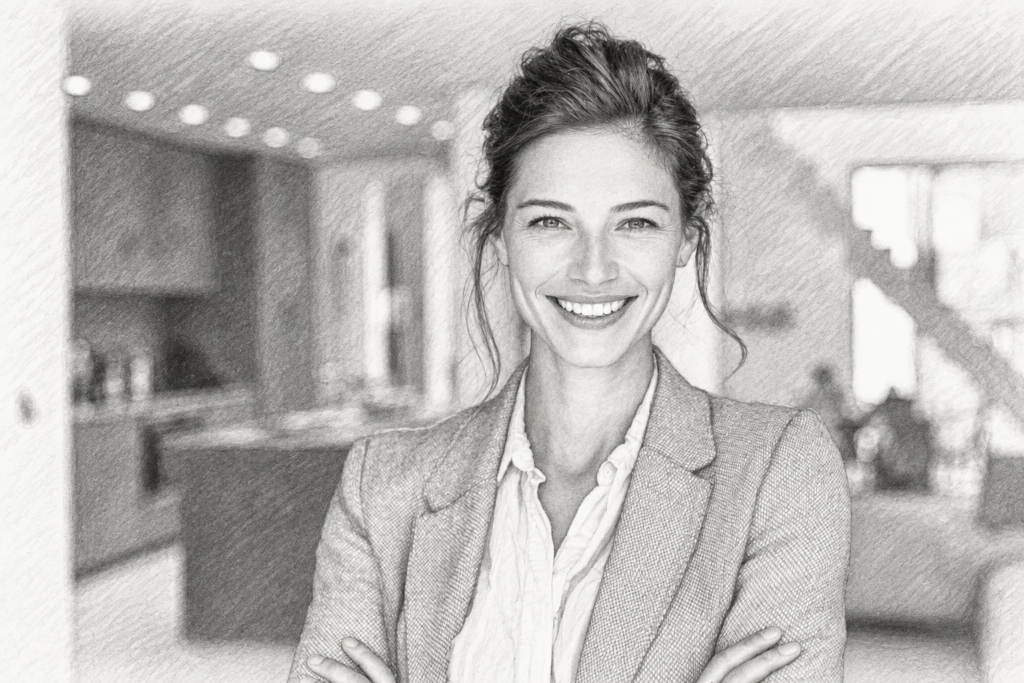 Forecasting Luxury Market Shifts: Unconventional Data Tactics For Elite Agents — Re Luxe Leaders® 1 Smiling woman in a blazer standing in a bright interior.