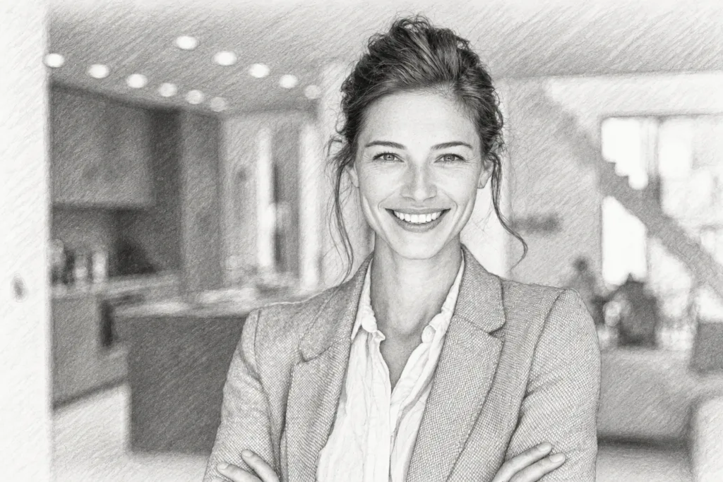 Forecasting Luxury Market Shifts: Unconventional Data Tactics For Elite Agents — Re Luxe Leaders® 1 Smiling woman in a blazer standing in a bright interior.