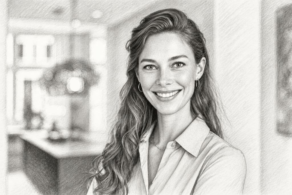Luxury Real Estate Vip Solutions: Unconventional, Scalable Playbook 1 Smiling woman in a light blouse standing in a modern interior.