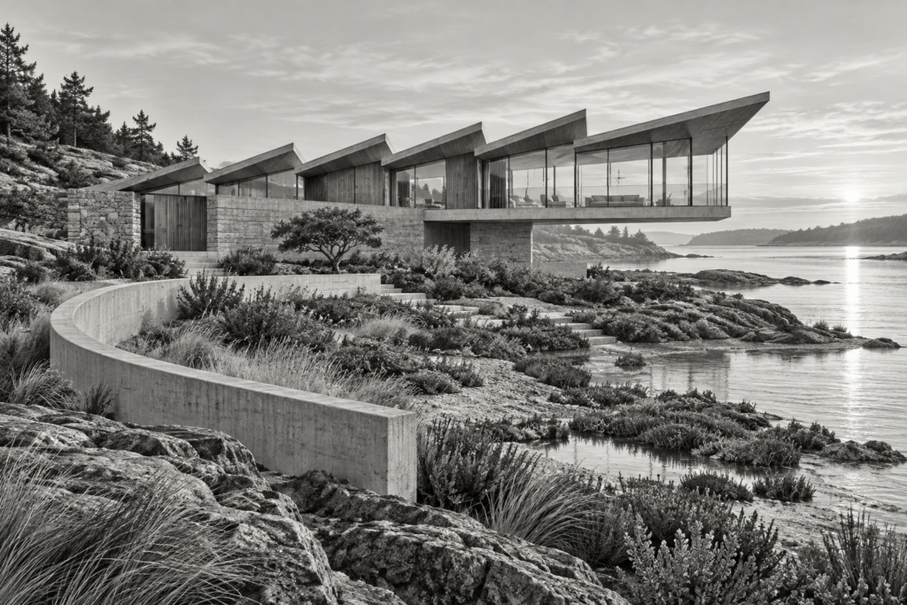 Revolutionize Vendor Management: Unconventional Efficiency Hacks For Elite Agents 1 Coastal residence with sawtooth roof planes, a glazed gallery and a salt garden.