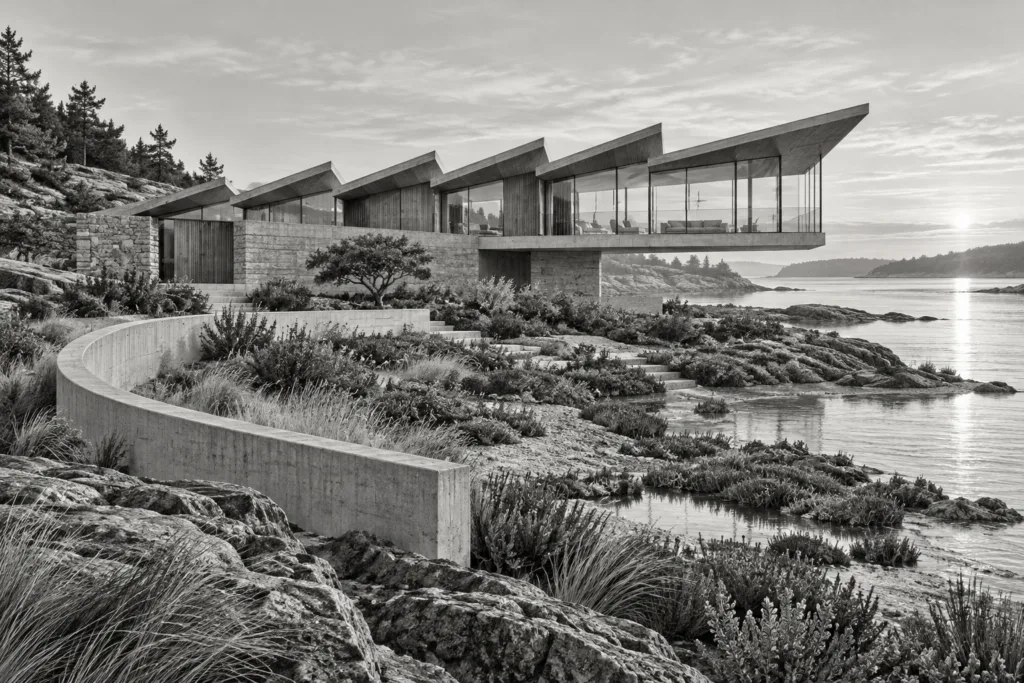 Revolutionize Vendor Management: Unconventional Efficiency Hacks For Elite Agents 1 Coastal residence with sawtooth roof planes, a glazed gallery and a salt garden.