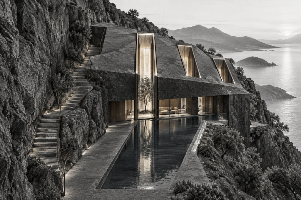 Mentorship Hacks: Build Unbreakable Team Loyalty In Luxury Real Estate 1 Basalt residence carved into a cliff with three vertical light wells and a reflecting pool.