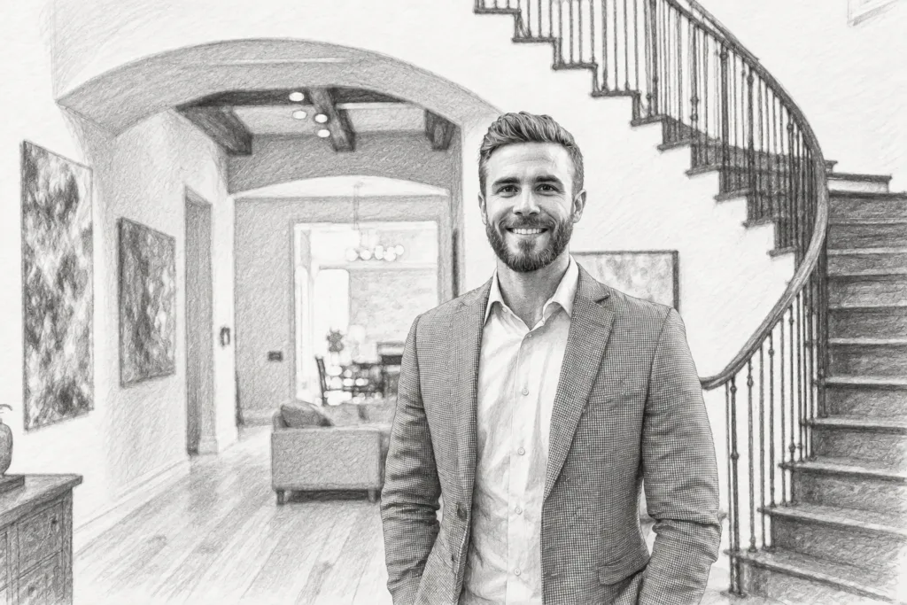 Team Wellness: The Hidden Driver Of Elite Real Estate Performance 1 Smiling man standing in an arched hallway.