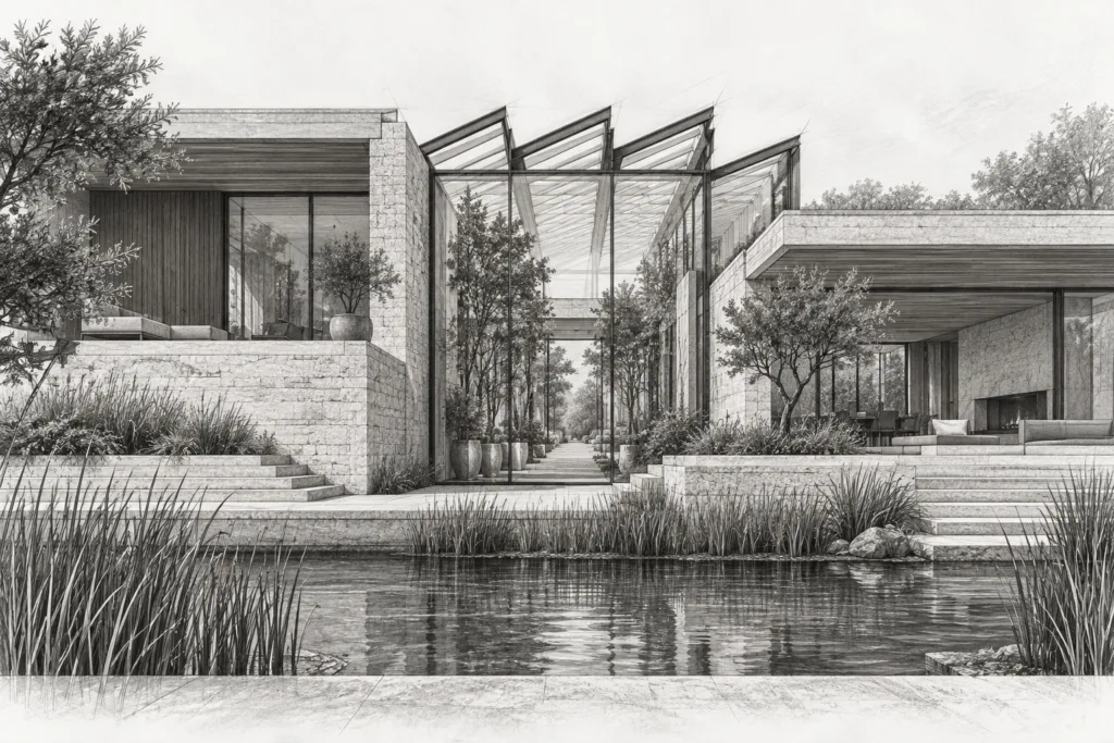 Luxury Property Features 2025: Data-Backed Trends Elite Agents Must Lead 1 Split level residence with a glazed winter garden between offset limestone terraces.