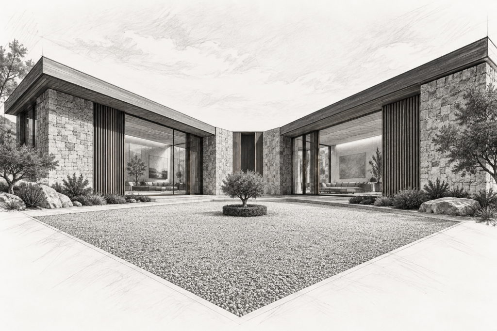 Outsourcing Luxury Real Estate Marketing: Efficiency Hacks Elite Agents Use 1 Residence of two asymmetrical stone and cedar wings opening from one hinge.