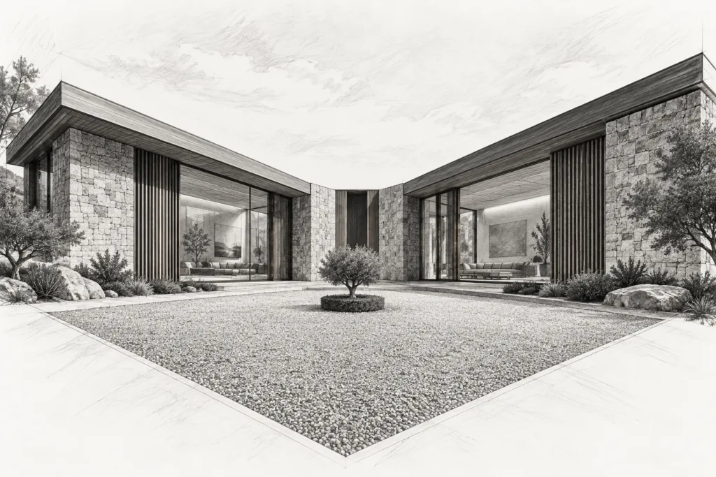 Outsourcing Luxury Real Estate Marketing: Efficiency Hacks Elite Agents Use 1 Residence of two asymmetrical stone and cedar wings opening from one hinge.