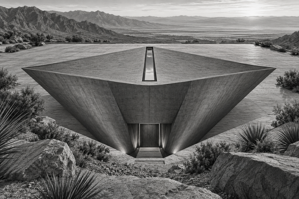 Luxury Real Estate Forecasting Strategies For Elite Brokerage Leaders 1 Inverted concrete pyramid residence sunk into a desert terrace.