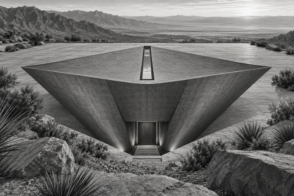 Luxury Real Estate Forecasting Strategies For Elite Brokerage Leaders 1 Inverted concrete pyramid residence sunk into a desert terrace.
