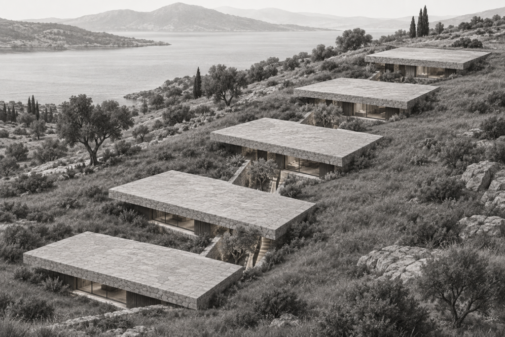 Luxury Real Estate Market Opportunities: Find Hidden Gaps With Swot 1 Residence of five low stone roof slabs stepping across a meadow slope.