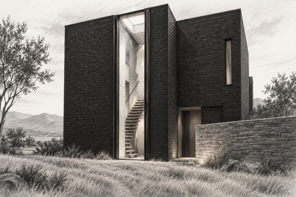 Luxury Real Estate Team Recruiting: Build A Talent Magnet That Scales 1 Brick residence cut by a tall lightwell with a stair suspended inside.