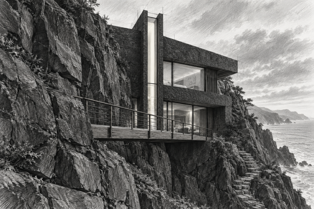 Luxury Real Estate Seo Strategies: Unconventional Tactics To Dominate 1 Basalt cliff residence with a light chimney and suspended timber walkway.