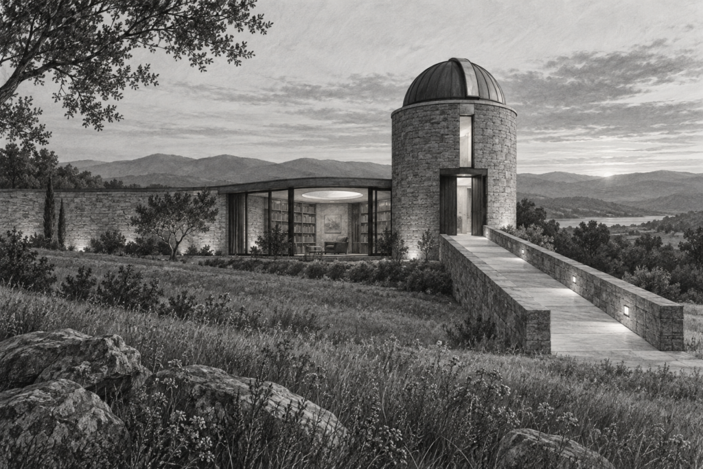 Mental Clarity For Luxury Real Estate Leaders: Precision Under Pressure 1 Residence with an observatory tower, long ramped entry, and round skylight.
