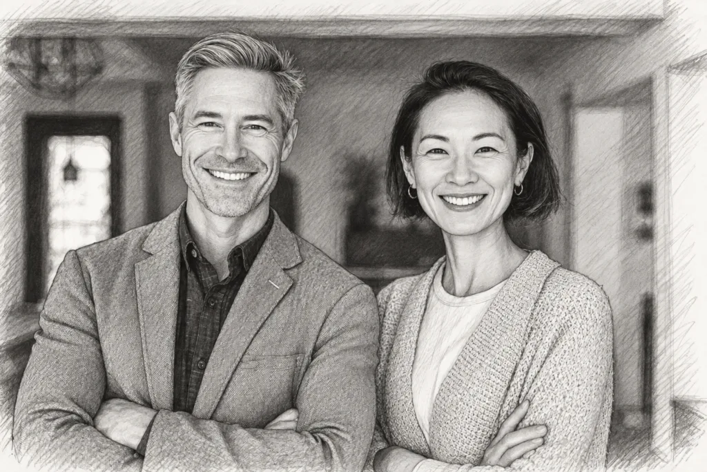 Luxury Real Estate Profitability Tools: Unmask Hidden Margin Fast 1 Man and woman standing together in a bright interior.