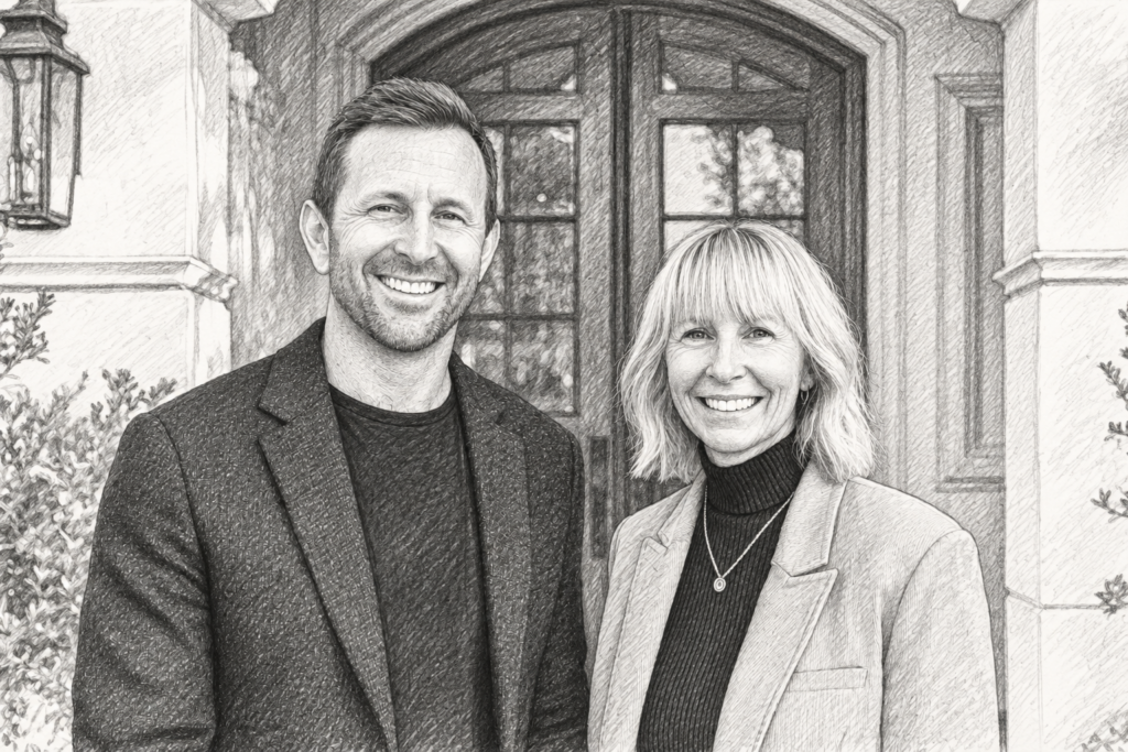 Luxury Real Estate Content Marketing: Why Luxury Content Fails 1 Smiling man and woman standing together by an arched doorway.