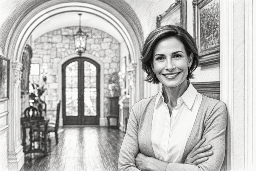 Luxury Real Estate Financing Strategies For Brokerage-Scale Leaders 1 Smiling woman with folded arms in an arched entry hall.