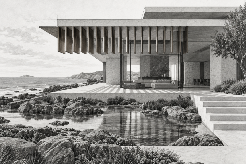 Build A Luxury Real Estate Recruitment Pipeline That Scales 1 Coastal residence beneath a stepped roof and deep screen beside a tide garden.