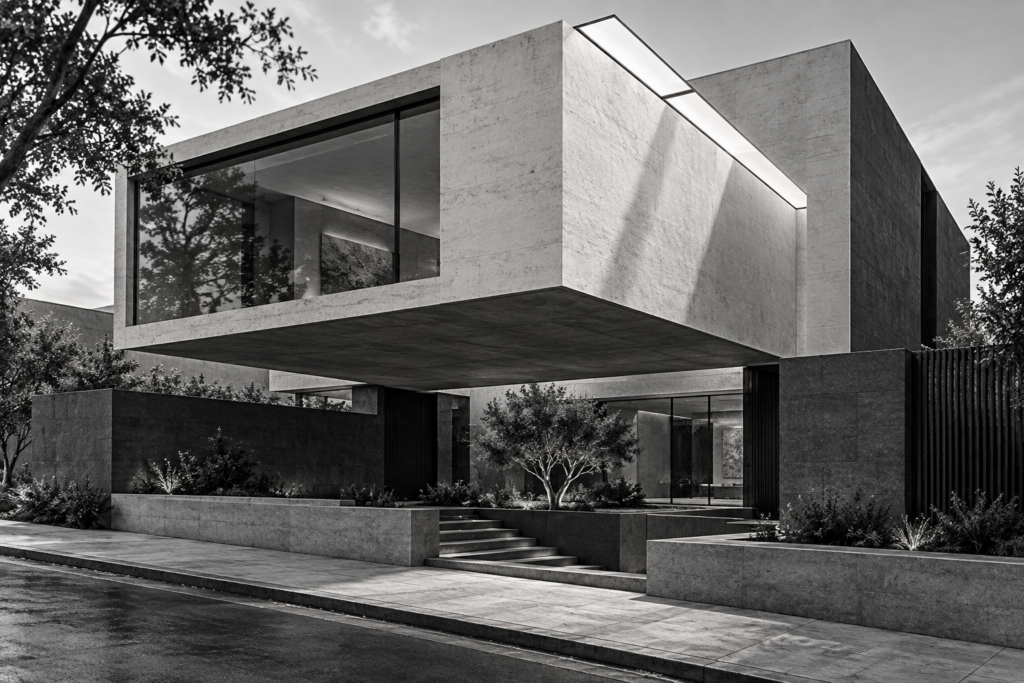 Luxury Real Estate Visual Branding: Identity Hacks Elite Agents Use 1 Urban gallery residence with a cantilevered frame, sunken entry garden and diagonal rooflight.