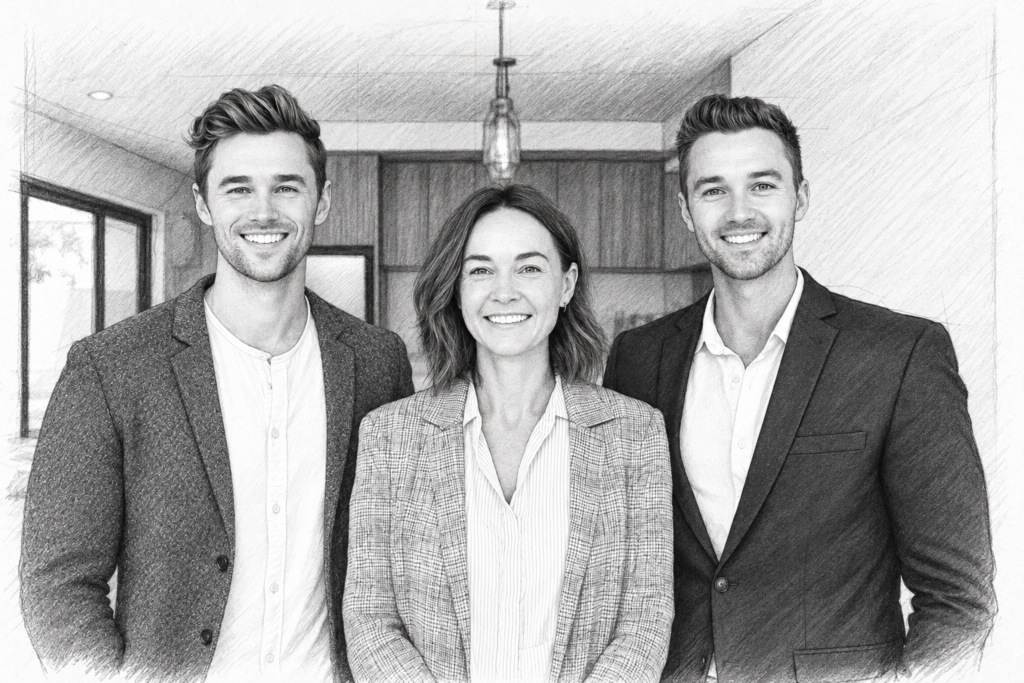 Luxury Real Estate Tax Strategies: Unconventional Moves For Elite Deals 1 Three adults standing together in a bright interior.