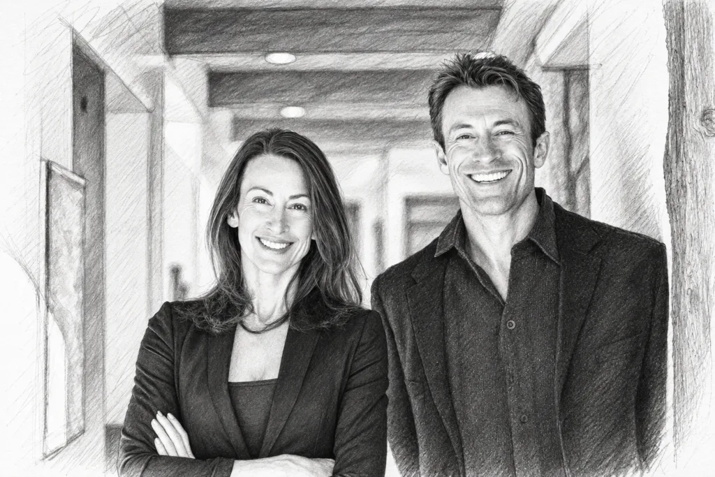 Luxury Client Crisis Management: Pressure-Proof Deals For Elite Agents 1 Woman and man standing together in a bright gallery.