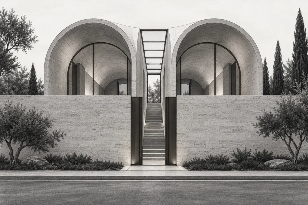 Client Centric Real Estate Team Culture Systems That Scale 1 Twin barrel-vault residence with a central stair void and linear roof lantern.