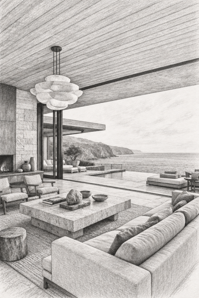 Brokerage Collaboration Systems Elite Teams Use To Scale 1 Living room with glass walls overlooking the ocean.