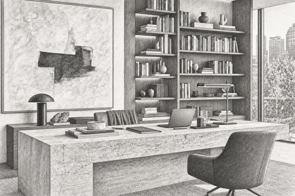 Real Estate Crm Data Hygiene For Forecast Accuracy: Prune 35% 1 Study with a desk, bookshelves and a chair.