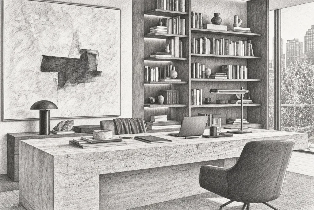 Real Estate Crm Data Hygiene For Forecast Accuracy: Prune 35% 1 Study with a desk, bookshelves and a chair.