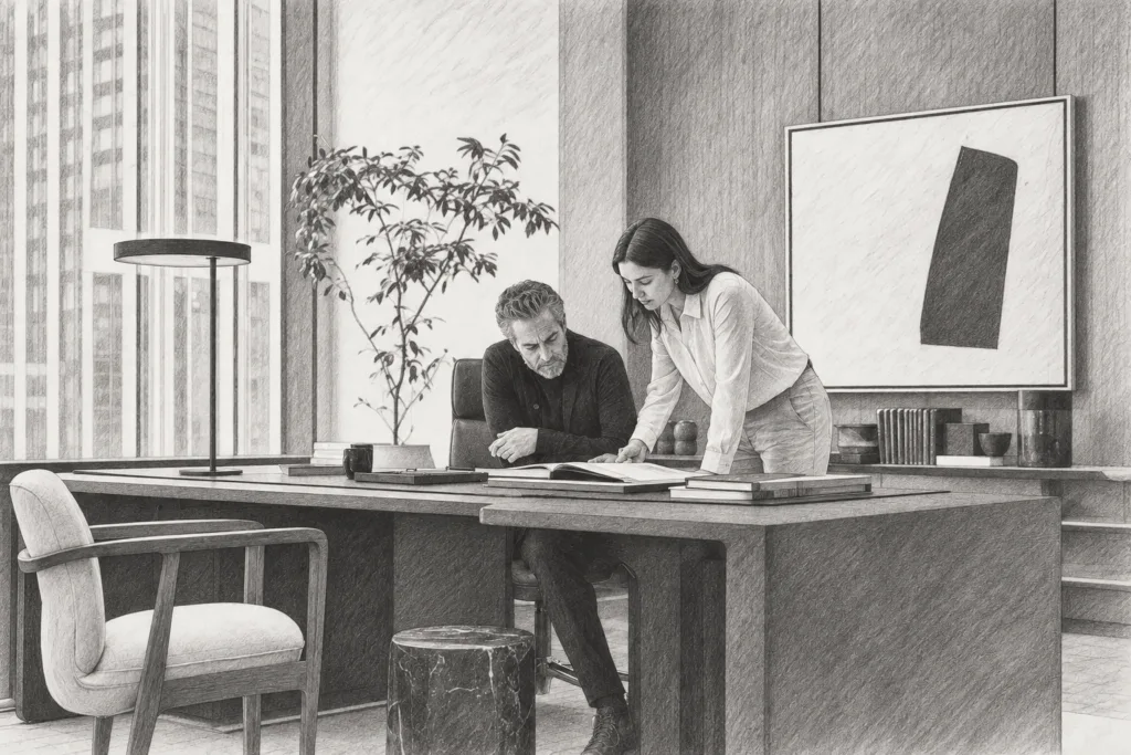 Luxury Listing Expiration Prevention: Cadence Cuts 37% 1 Two people reviewing papers at a kitchen island.