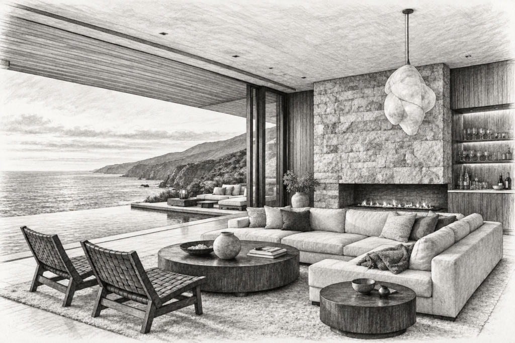 7 Things Top Agents Are Doing Right Now That Nobody Talks About 1 Open-plan living room with seating and a wide view through large windows.