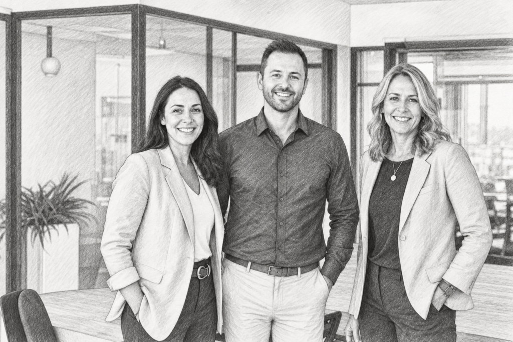 Luxury Real Estate Survey Dispute Resolution: Faster Closings 1 Three adults standing together in a bright interior.