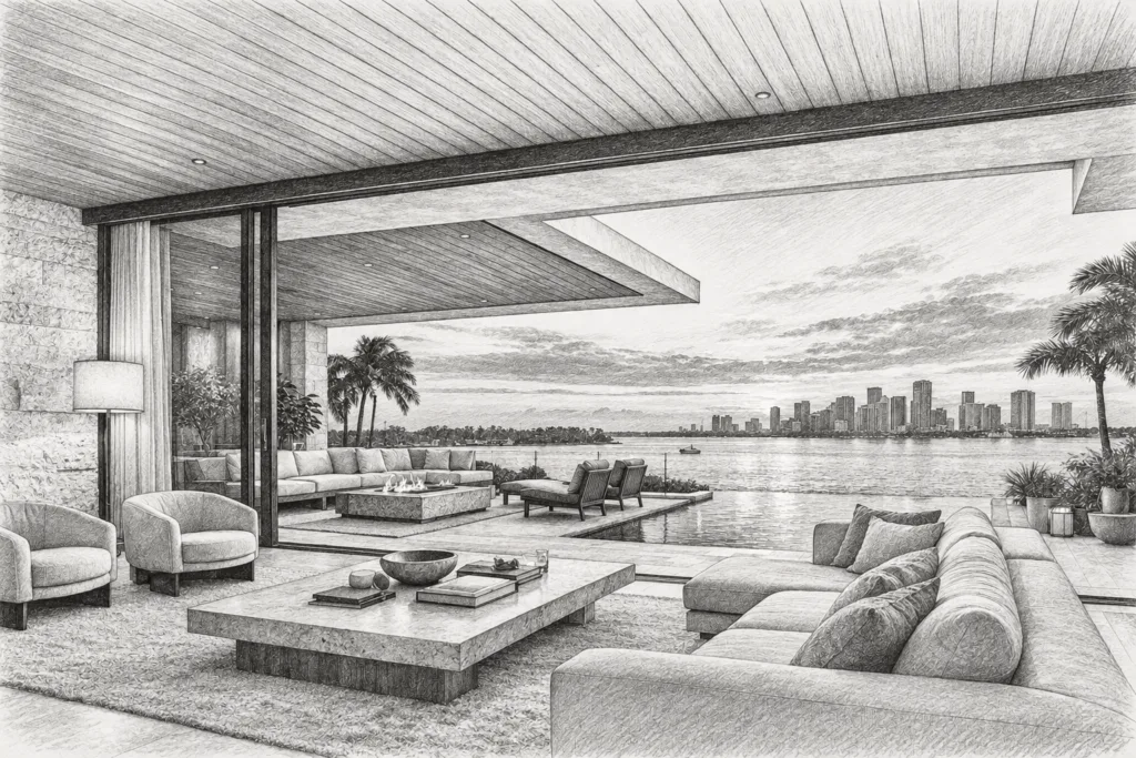 Luxury Listing Triage Meeting: Revive Stale Inventory 1 Open-plan living room with a broad water view.