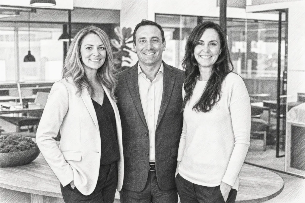 Luxury Fsbo Outreach Strategy: The Filter Agents Miss 1 Three adults standing together in an open-plan interior.