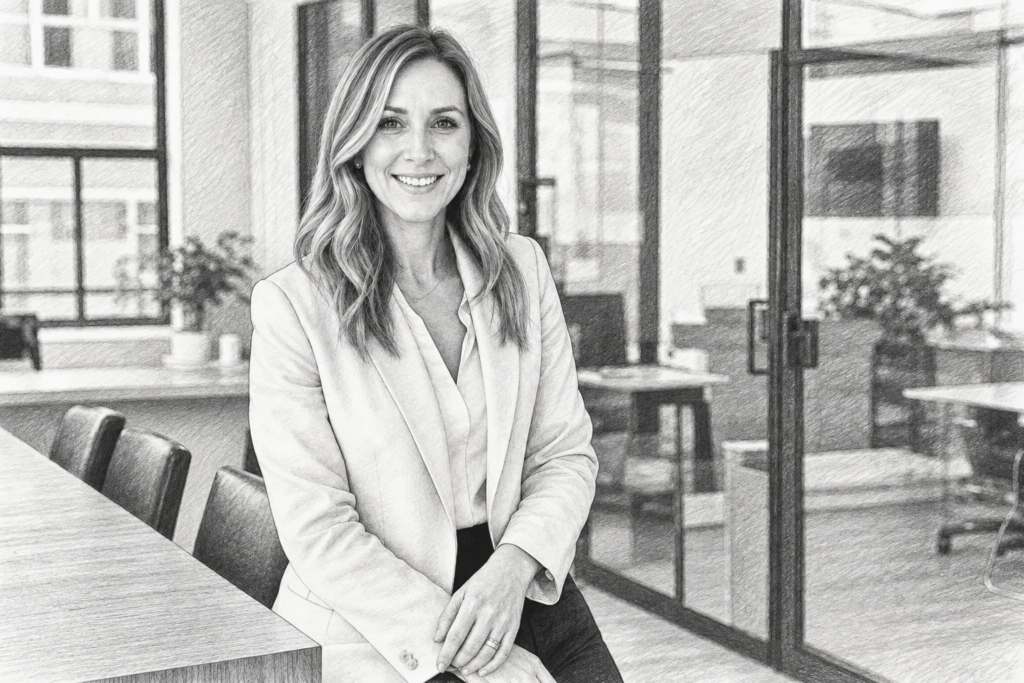 Executive To Ultra Luxury Real Estate Transition In Two Cycles 1 Smiling woman standing in an open-plan room.