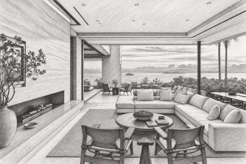 Luxury Real Estate Authority Building Strategies That Scale 1 Open-plan living room with seating and a view through large windows.