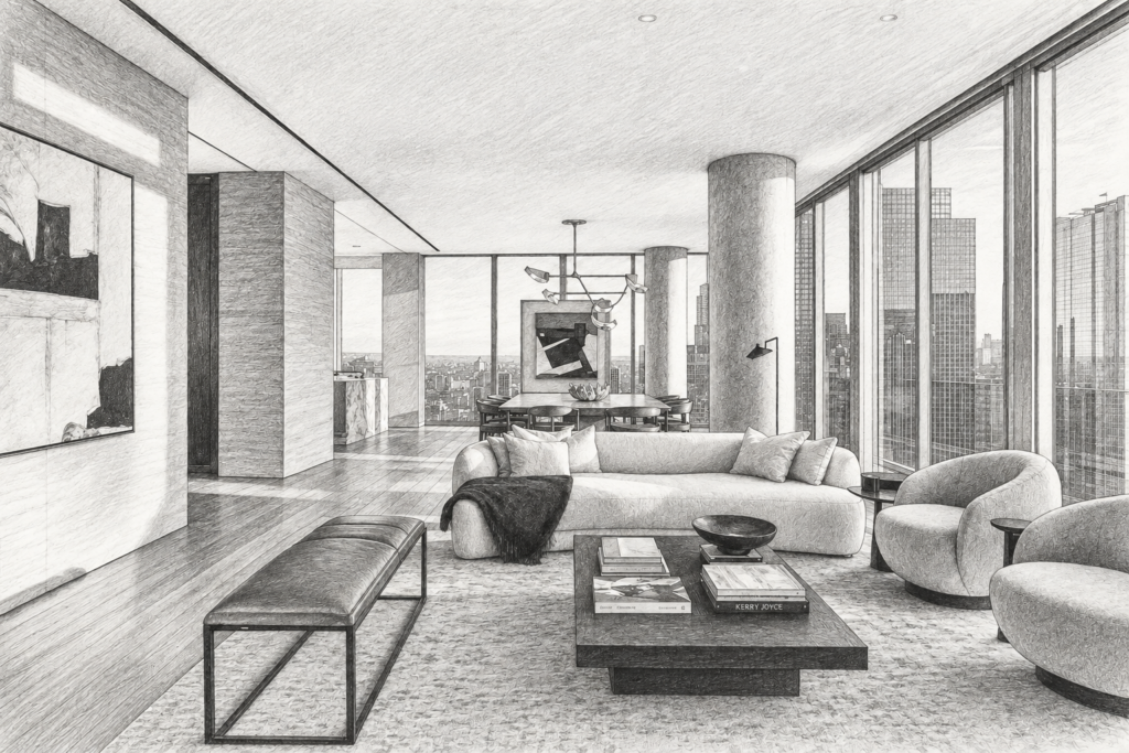 Real Estate Team Career Pathing: Cost Of Flat Hierarchies 1 Open living room with seating and broad glazing toward the ocean.