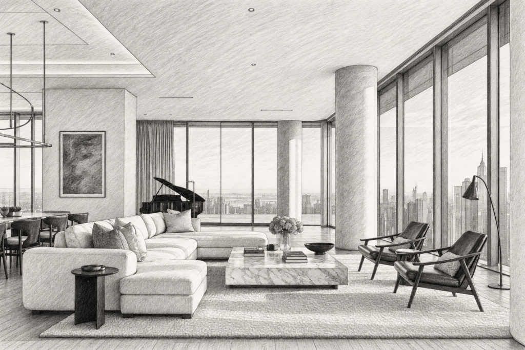 Where Elite Teams Lose 40% | Real Estate Team Conversion Audit 1 Open-plan living room with seating and large windows.