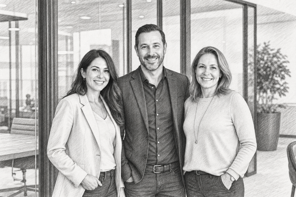 Luxury Real Estate Vendor Network Strategy That Wins Listings 1 Three adults standing together in a bright interior.