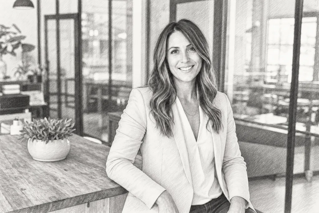Luxury Real Estate Client Retention Strategy That Compounds Revenue 1 Smiling woman standing in a bright glass-walled interior.