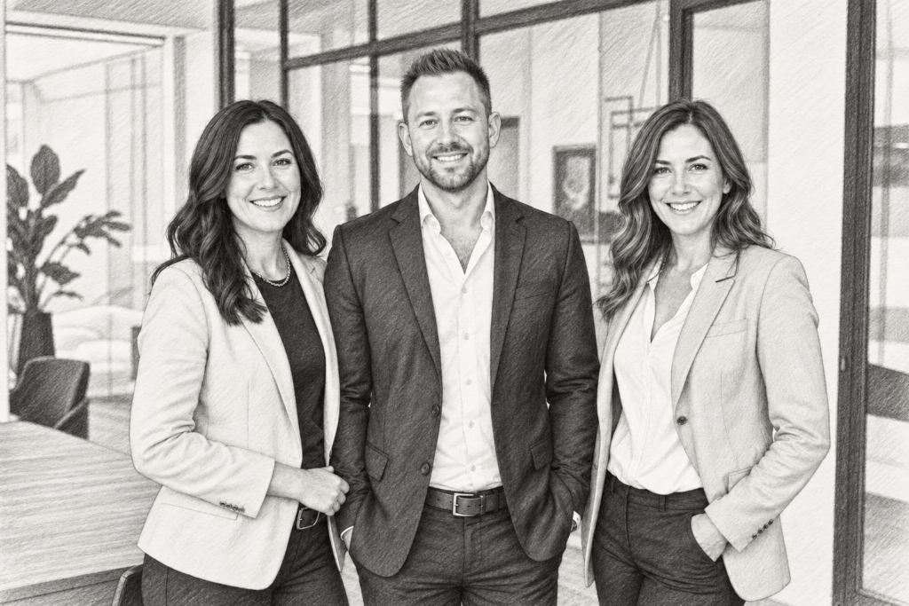 Strategic Disengagement Real Estate Negotiation: Close Better 1 Three adults standing together in a bright interior.