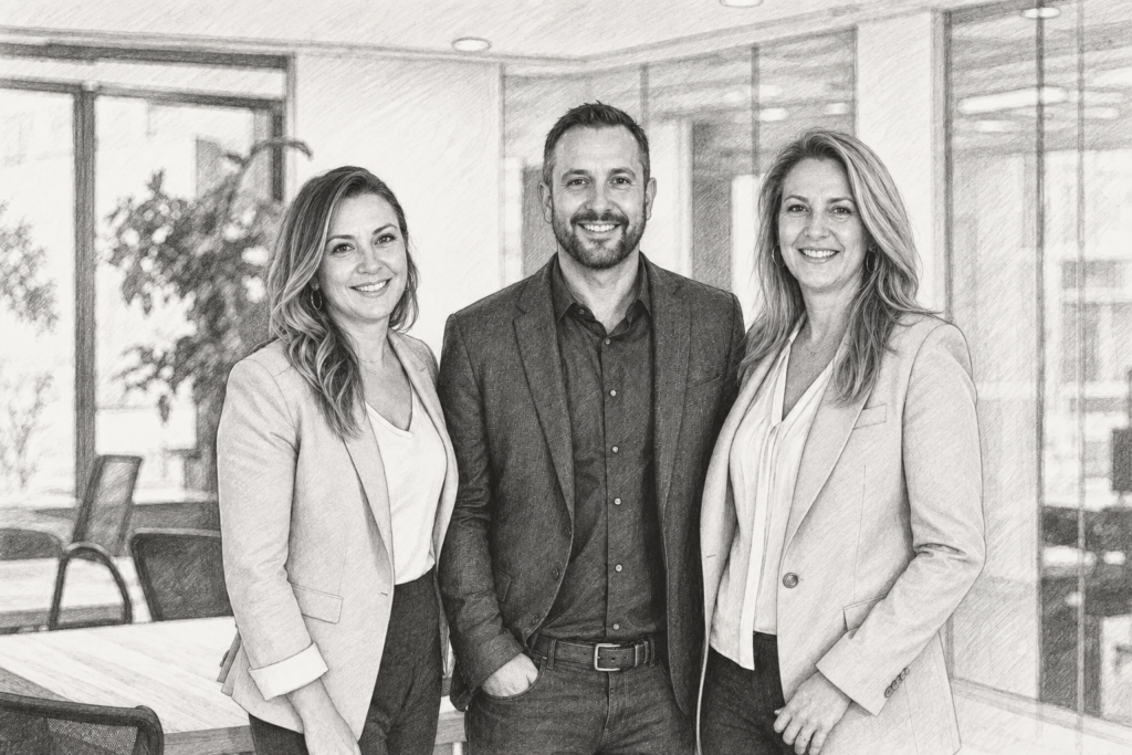 Luxury Real Estate Youtube Long Tail Strategy For Lasting Leads 1 Three professionals standing together in a bright interior.