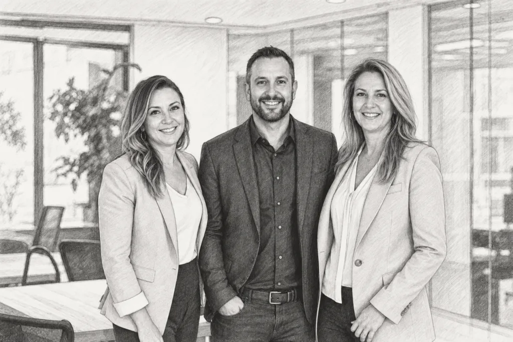 Luxury Real Estate Youtube Long Tail Strategy For Lasting Leads 1 Three professionals standing together in a bright interior.