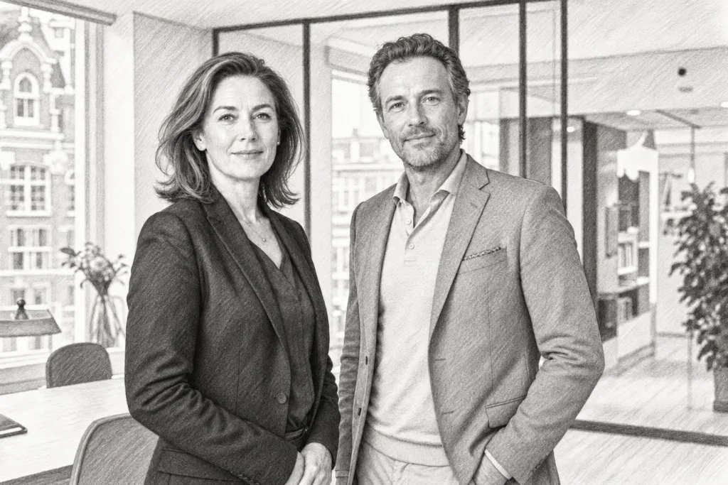 Luxury Real Estate Career Compounding: The 20-Year Math 1 Two adults standing together indoors.