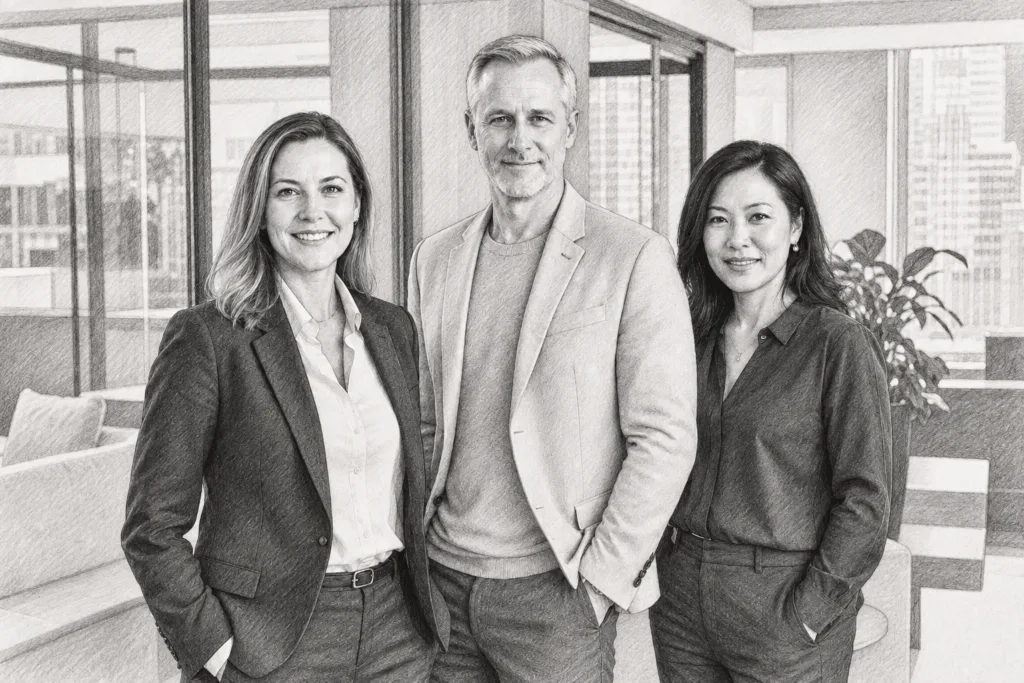 Stop Missing Listings: Builder Spec Inventory Conversations For Agents 1 Three professionals standing together in a bright interior.