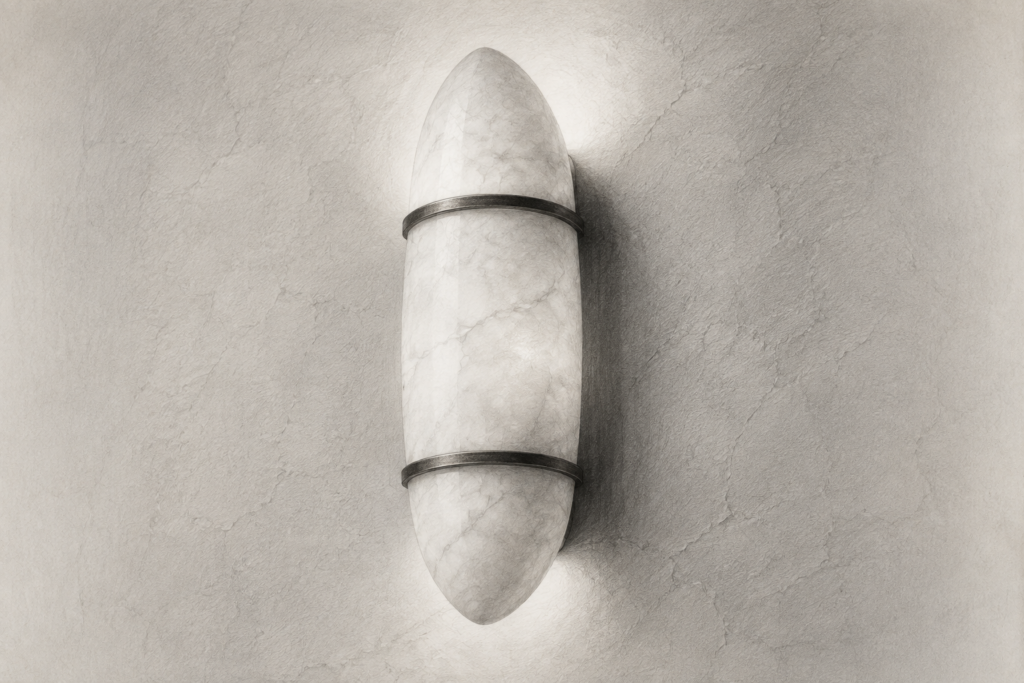 Choosing The Right Support For Your Real Estate Business 1 Charcoal drawing of an oval alabaster wall light held by bronze collars.